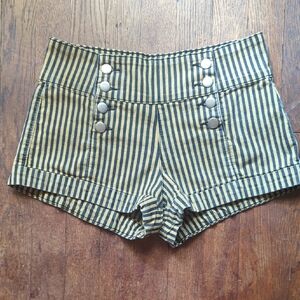 Forever 21 Black And Yellow Striped High-Waist Shorts